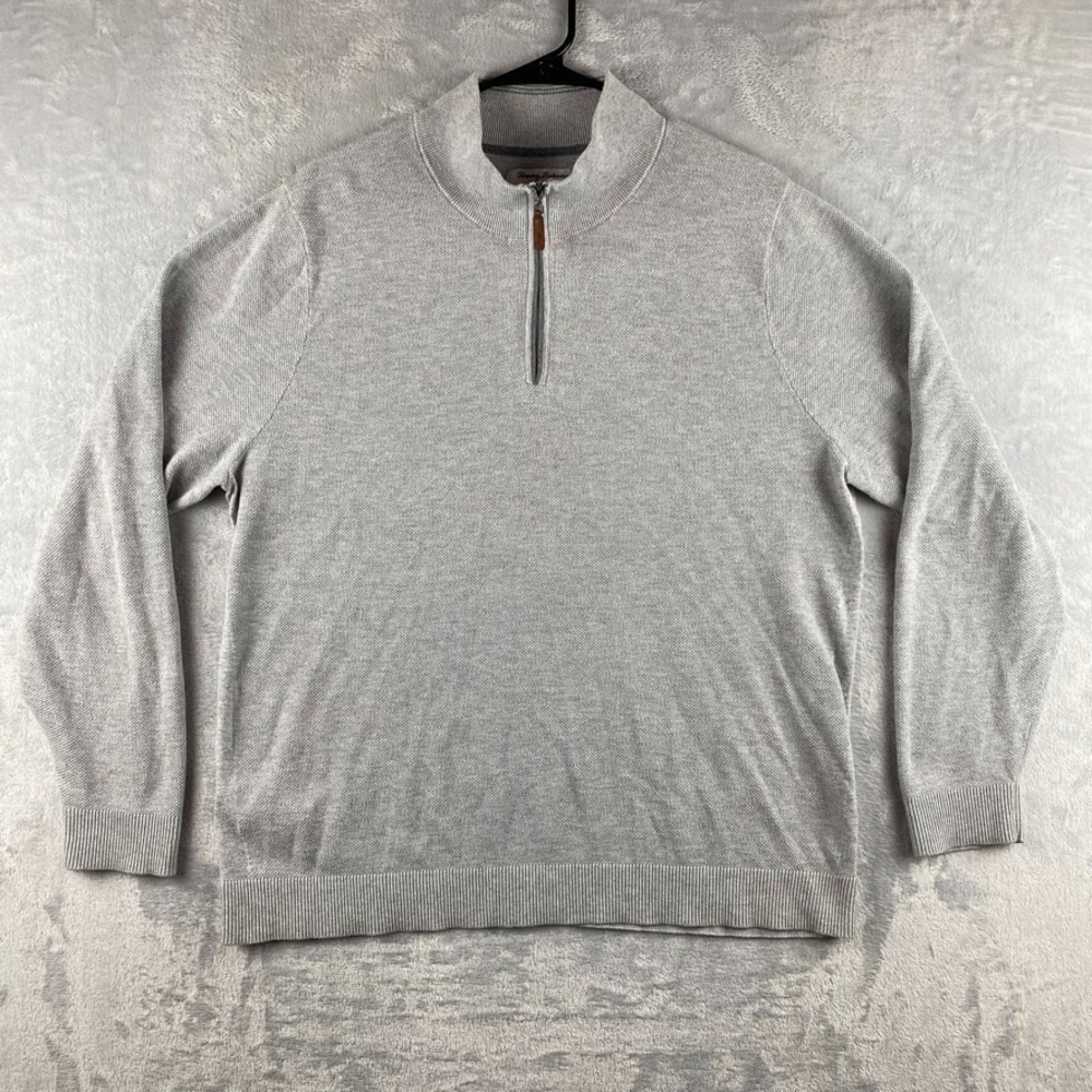 Tommy Bahama Islandzone Sweater Mens XL Gray Coolside Mesh Knit 1/4 Zip Pullover
